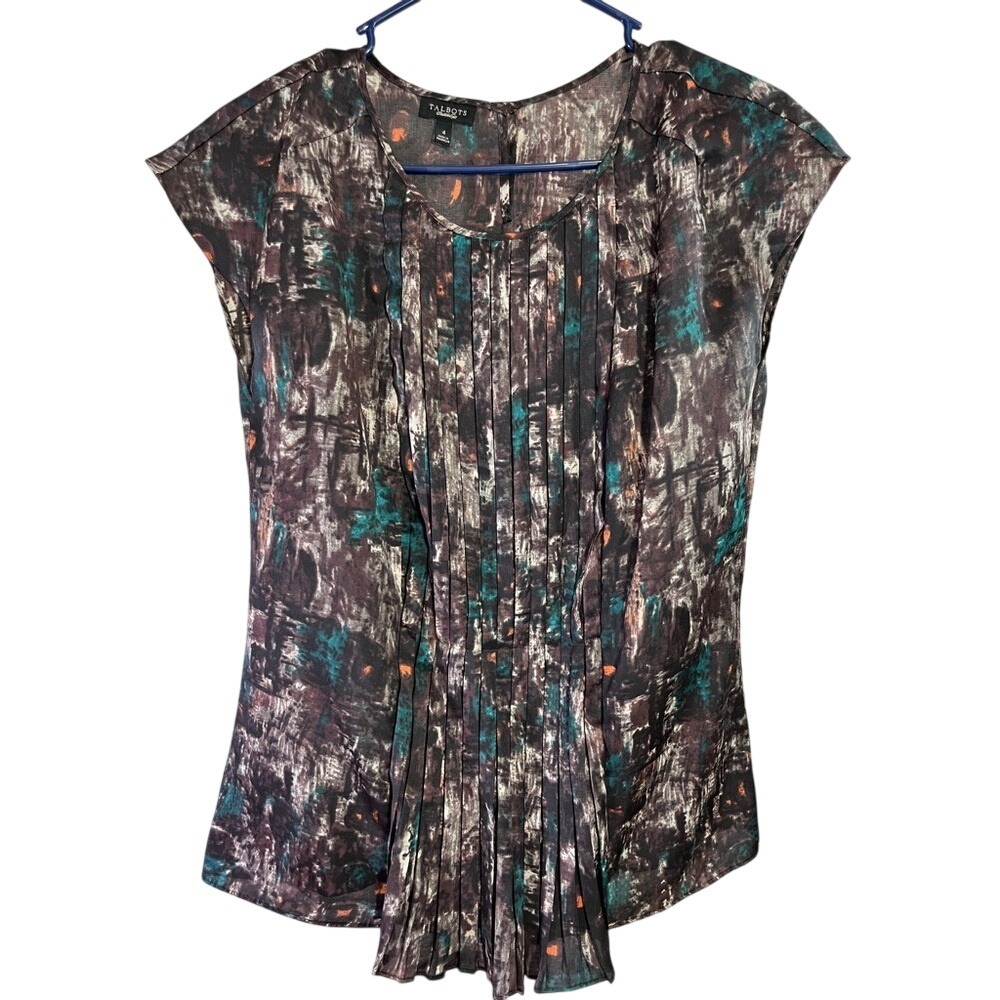 Talbots‎ Abstract Print Pleated Blouse Top Multicolor Size 4